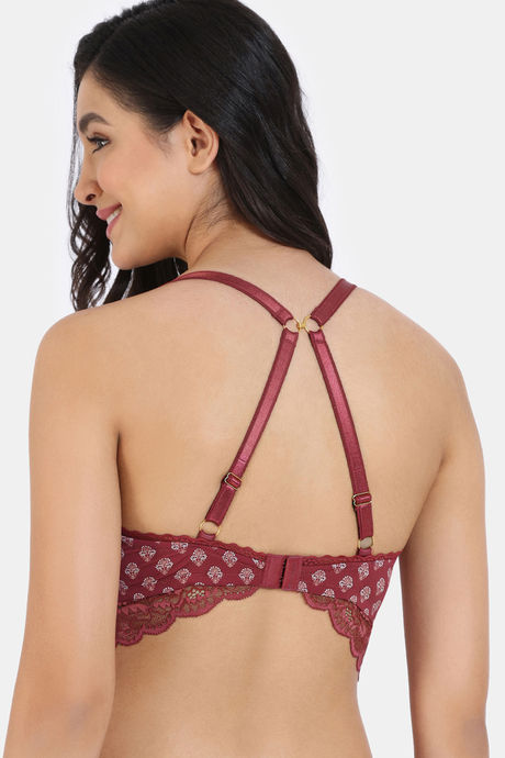 Zivame X Monisha Jaising Padded Non Wired Medium Coverage Lace Bra - Maroon Print — image 3